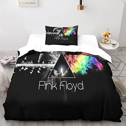 Pink Floyd Bettwäsche Musik Bettwäsche 3teilig Mikrofaser Bettbezug,Bettdecke Rock 'n' Roll Motiv Bettwäsche Mit Reißverschluss Und Kissenbezug Single（135x200cm） von GENBAK