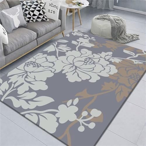 Kinder Teppiche Anti Rutsch Teppich Kunstdesigner Teppich grau Blumendekoration elegant bequem pflegeleicht Betttruhe Schlafzimmer von GENERIC