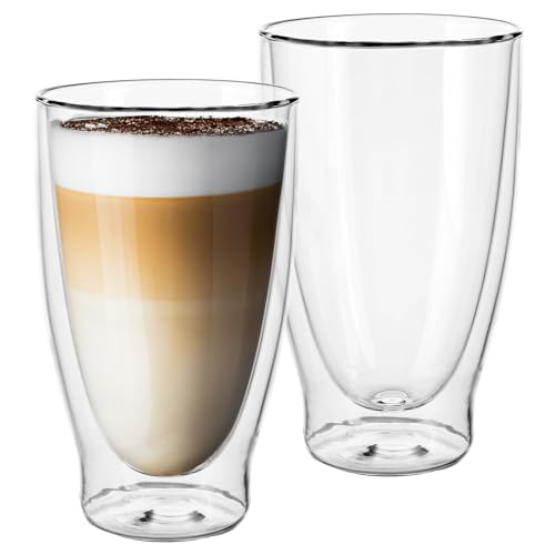 Doppelwandige Gläser Kaffeegläser Set, 2 x 400ML - Ideal für Latte Macchiato, Cappuccino, Espresso - Stilvolles Design, Hitzebeständig, Spülmaschinenfest, Glas von GENTOR