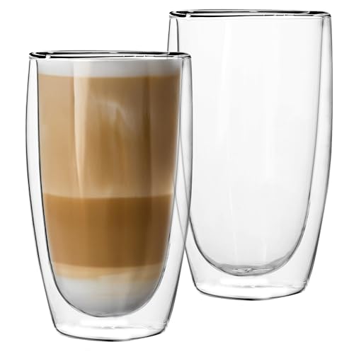 Doppelwandige Gläser Kaffeegläser Set, 2 x 450ML - Ideal für Latte Macchiato, Cappuccino, Espresso - Stilvolles Design, Hitzebeständig, Spülmaschinenfest, Glas von GENTOR