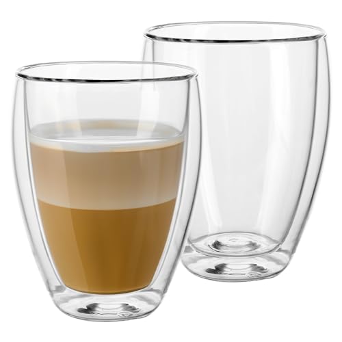 Doppelwandige Gläser Kaffeegläser Set, 2x250 ML - Ideal für Latte Macchiato, Cappuccino, Espresso - Stilvolles Design, Hitzebeständig, Spülmaschinenfest, Glas von GENTOR