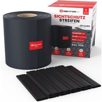 GENTOR PVC Sichtschutzstreifen Sichtschutz Windschutz Zaunblende Zaunfolie 19cm x 35m Clips Anthrazit Inkl. 20 Befestigungsclips - Anthrazit von GENTOR