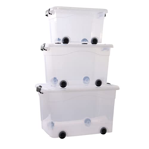 GERSO Aufbewahrungsbox transparent mit Deckel auf Rollen stapelbar stabil rollbar (120 Liter Set) von GERSO