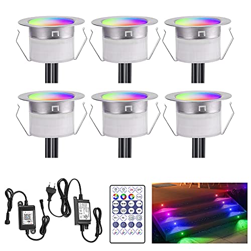 6er WIFI DreamColor Bodeneinbauleuchten Aussen Eingebauter IC, Ø31mm RGBIC Led Bodeneinbaustrahler Terrassenbeleuchtung mit Multicolor Chasing Effekt, IP67 Wasserdicht,Kompatibel mit Alexa Google Home von GEYUEYA Home