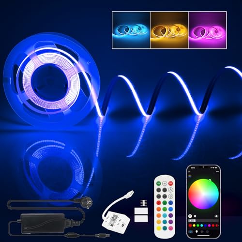 COB LED-Streifen WIFI 5M RGB mit Netzteil, flexibler LED-Streifen, 810 LEDs, dimmbar, 12 V, App-Timing/Fernbedienung, kompatibel mit Alexa/Google Home von GEYUEYA Home