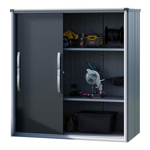 GFP Geräteschrank Metall 180x75x191 cm Gartenschrank wetterfest mit Schiebetür in anthrazit inkl. Fußboden von GFP