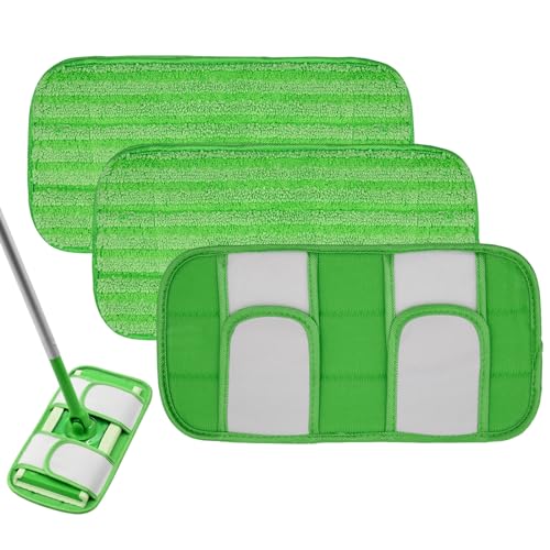 GFRED 3 Stück Mop Pads Microfaser Reinigung Pads Kompatibel Mit Swiffer Sweeper (Grün) von GFRED