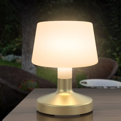 GGII Kabellose Tischlampe, LED-Tischlampe mit 2 Helligkeitsstufen, kabellose Tischlampe, wiederaufladbar, Gartenlampe im Freien, IP44 (Gold) von GGII