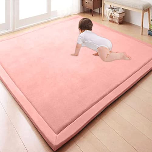 GGoty Großer Teppich, Korallensamt, Baby-Spielmatte, dick, für Kinder, Arbeitszimmer, Küche, Kinderzimmer, Krabbelmatte für Babys, rutschfeste Yogamatte (180 x 200 x 2 cm, Rosa) von GGoty