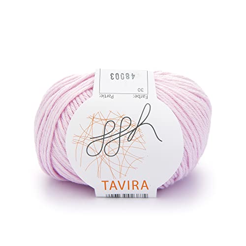ggh Tavira - 100% Baumwolle - Lauflänge 80m auf 50g - Nadelstärke 4-5 - Wolle zum Stricken oder Häkeln geeignet - Farbe 030 - Hellrosa von ggh