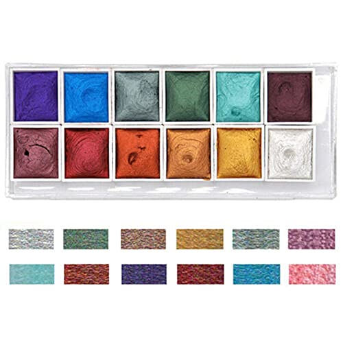 GHYJPAJK Aquarellfarben-Set, 12 Farben, Aquarellfarben-Set, professionelles Aquarell-Set, Glitzer-Kunstbedarf, perfekt für Künstler, Studenten von GHYJPAJK