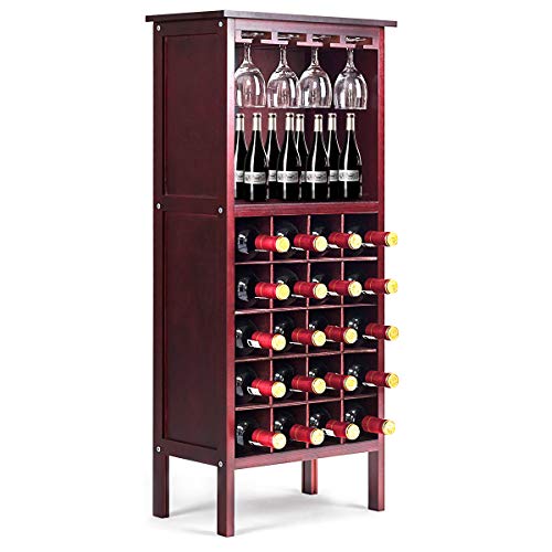 GIANTEX Weinschrank Holz, Weinregal Flaschenregal für 20 Flaschen mit Glasaufhänger, Weinständer Flaschenständer Gläserregal Vintage für Küche Bar 42 x 24,5 x 96cm (rotbraun) von GIANTEX