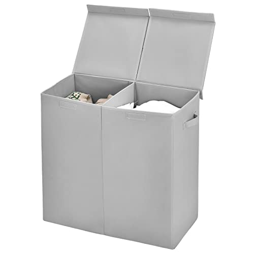GIANTEX Wäschekorb 115 L mit 2 Fächern, Wäschesammler Wäschebox mit Deckel & Griff, Wäschesortierer Wäschesack aus Vliesstoff, Wäschetruhe Wäschetrenner 62 x 31 x 60 cm (Grau) von GIANTEX