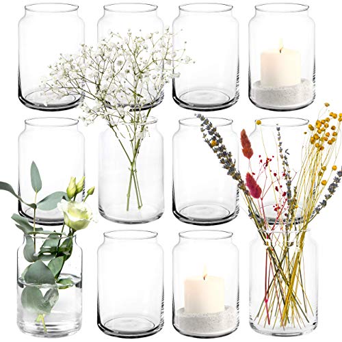 Giessle® 12x Vasen/Windlichter aus Glas im Set je 15cm groß, Tischdeko Kerzenglas Blumenvase Kerzenhalter von GIESSLE