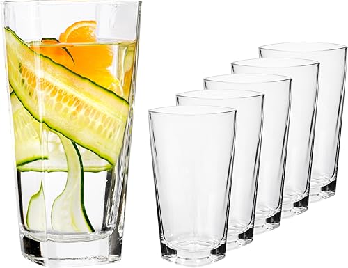 GIESSLE® 6 eckige Wassergläser [ 360ml groß ] Trinkglas Longdrinkgläser Set von GIESSLE