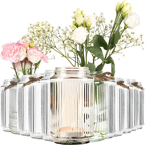 Giessle® 12 Stück gerippte Glaszylinder Zylinder Glas Vase 15,5cm Blumenvase Zylindergläser Vintage Zylindervase Transparent von GIESSLE