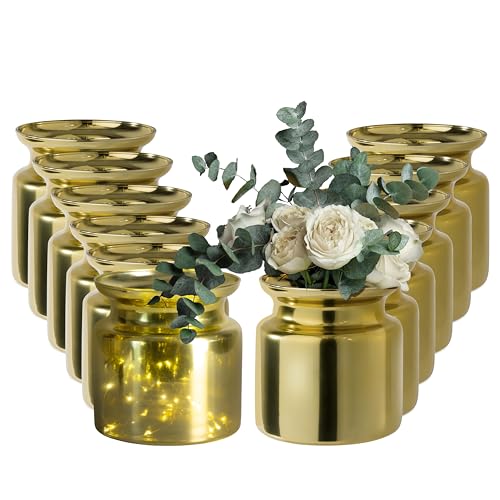 Giessle® 12 Stück goldene Vasen aus Glas im Set für Tischdeko Vase in Gold Blumenvase Hochzeit Tischvase von GIESSLE