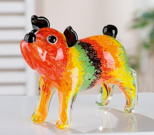 GILDE GLAS art Deko Figur Hund - Hundefigur Skulptur handgefertigt - massives, durchgefärbtes Glas - Geschenk und Dekoration Mehrfarbig Breite 24 cm von GILDE GLAS art