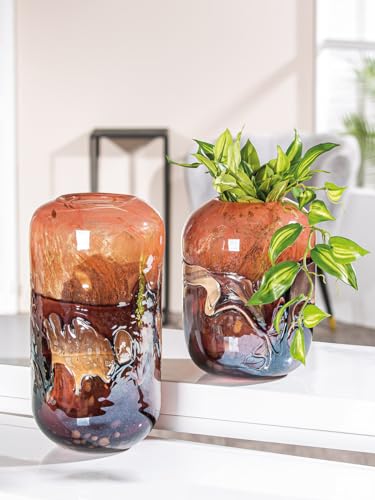 GILDE GLAS art Deko Vase Blumenvase - Glasvase aus Farbglas - Deko Wohnzimmer Geschenk für Frauen - Höhe 35 cm Farben: Orange Rosa von GILDE GLAS art