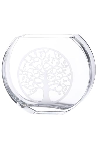 GILDE GLAS art Deko Vase Blumenvase aus Glas - mit Lebensbaum Motiv - Moderne Dekoration Wohnzimmer Geschenk für Frauen- Farbe: transparent Höhe 23 cm von GILDE GLAS art
