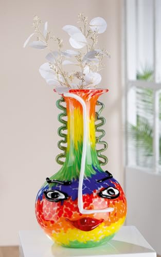 GILDE GLAS art Deko Vase Gesichtsvase - Vase aus Farbglas - Dekoration Wohnzimmer Geschenk für Frauen Männer Höhe 34 cm Mehrfarbig von GILDE GLAS art