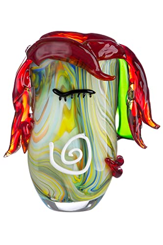 GILDE GLAS art Deko Vase - Gesichtsvase aus Glas - Kunstobjekt, Blumenvase Glasvase - Farbe: Rot/Grün Höhe 29,5 cm von GILDE GLAS art