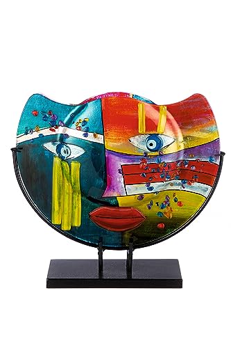 GILDE GLAS art Deko Vase aus Glas auf Metallfuß - Gesichtsvase - Deko Wohnzimmer - Geschenke für Frauen Geburtstag Weihnachten - Mehrfarbig Höhe 35 cm Breite 39 cm von GILDE GLAS art