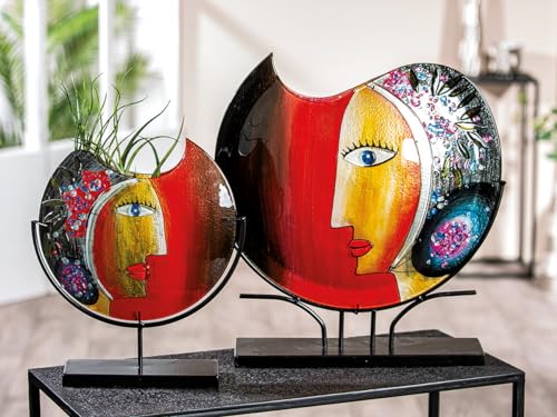GILDE GLAS art Deko große Vase Gesichtsvase - handbemalte Glasvase mit Metall Ständer - Dekoration Wohnzimmer Höhe 48 cm mehfarbig von GILDE GLAS art