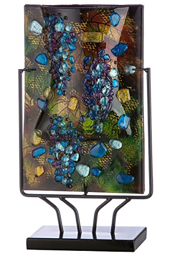 Glas Art Vase Dekovase auf Metallfuß - Deko Wohnzimmer - Geschenk für Frauen Geburtstag - handbemalt Mehrfarbig - Höhe 37,5 cm von GILDE GLAS art