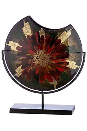 Glas Art runde Vase Dekovase auf Metallfuß - Deko Wohnzimmer - Geschenk für Frauen Geburtstag - handbemalt Farbe: grün rot Gold - Höhe 37 cm von GILDE GLAS art
