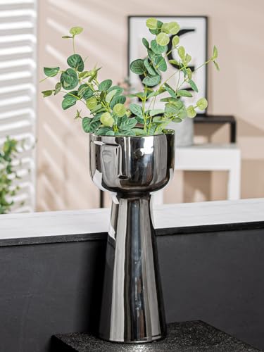 GILDE Dekovase Gesichtsvase - Blumenvase Vase groß aus Keramk Silber glasiert - Deko Wohnzimmer Geschenk Geburtstagsgeschenk - Farbe: Silber Höhe 45,5 cm von GILDE