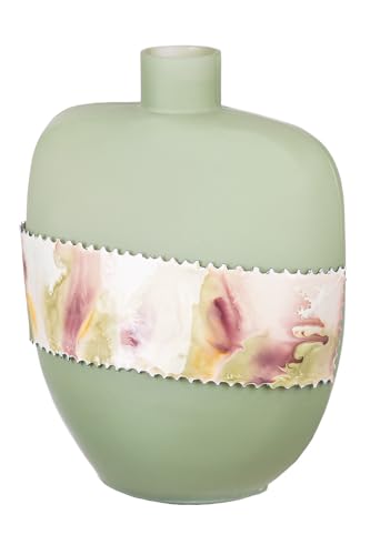 GILDE Dekovase Vase bauchig aus Glas - Blumenvase Glasvase Tischvase Vase Deko Wohnzimmer - Farbe: Grün matt Höhe 26 cm von GILDE