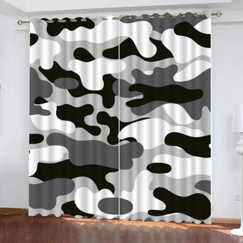GIOVIA 3D Camouflage Vorhänge Abdunkelnde Abstrakt Geometrisch Kindervorhänge Vorhang mit ösen 2er Set Gardinen Blickdicht Verdunkelungs für Kinderzimmer Schlafzimmer Wohnzimmer B 110 X H 95 cm von GIOVIA