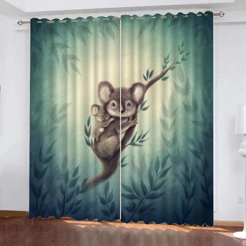 GIOVIA 3D Koala Vorhänge Abdunkelnde Natur Wald Kindervorhänge Vorhang mit ösen 2er Set Gardinen Blickdicht Verdunkelungs für Kinderzimmer Schlafzimmer Wohnzimmer B 110 X H 95 cm von GIOVIA