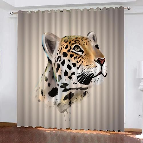 GIOVIA 3D Leopard Gardinen Abdunkelnde Tier Leopard Kindervorhänge Vorhang mit ösen 2er Set Vorhänge Blickdicht Verdunkelungs für Kinderzimmer Schlafzimmer Wohnzimmer B 140 X H 160 cm von GIOVIA