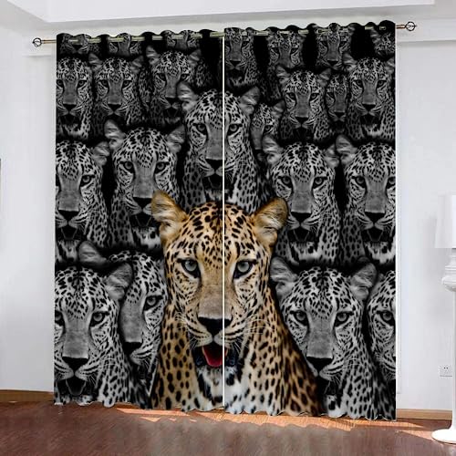 GIOVIA 3D Leopard Vorhänge Abdunkelnde Tier Leopard Kindervorhänge Vorhang mit ösen 2er Set Gardinen Blickdicht Verdunkelungs für Kinderzimmer Schlafzimmer Wohnzimmer B 110 X H 95 cm von GIOVIA
