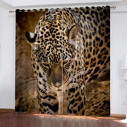 GIOVIA 3D Leopard Vorhänge Abdunkelnde mit ösen 2 Stücks Gardinen Blickdicht Verdunkelungs Tier Leopard Kälteschutz Scheibengardinen für Junge Mädchen Schlafzimmer B 234 X H 183 cm von GIOVIA