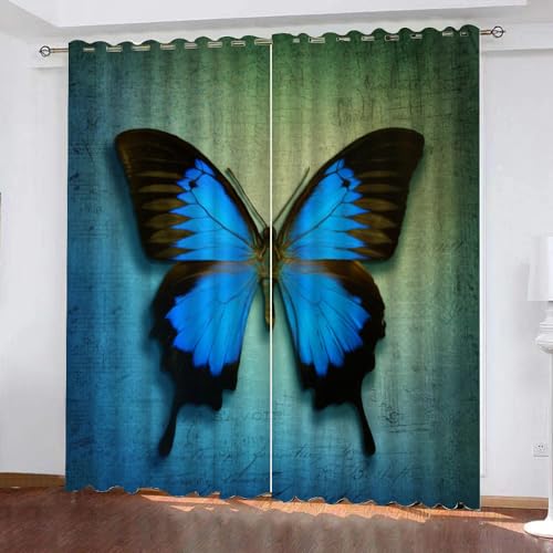 GIOVIA 3D Schmetterling Gardinen Abdunkelnde Retro Schmetterling Kindervorhänge Vorhang mit ösen 2er Set Vorhänge Blickdicht Verdunkelungs für Kinderzimmer Schlafzimmer Wohnzimmer B 140 X H 160 cm von GIOVIA