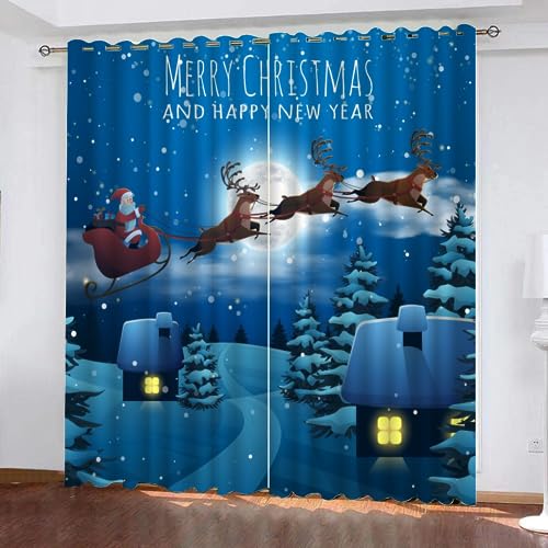 GIOVIA 3D Weihnachten Vorhang Abdunkelnde Weihnachtsmann Polyester Vorhänge mit ösen 2er Set Gardinen Blickdicht Verdunkelungs Geräuschreduzierung für Schlafzimmer Wohnzimmer B 234 X H 137 cm von GIOVIA
