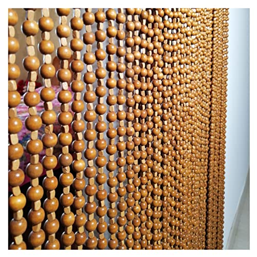 Holzfarbe Vorhang-Bildschirm-Raum Perlenvorhang Mit Schnurperlen Quadratisch Rund Spleißen Für Türteiler Türperlen Aus Holz Dekoration,Golden,27strands60x215cm von GIVROLDZ