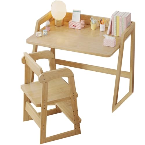 GIZNXBA Kinder Schreibtisch Set Mit Stuhl, Kinderschreibtisch Höhenverstellbar Holz, Schreibtisch Computer Büro Schreibtisch, Arbeitsplatz Für Schlafzimmer, Arbeitszimmer (Color : Natural) von GIZNXBA