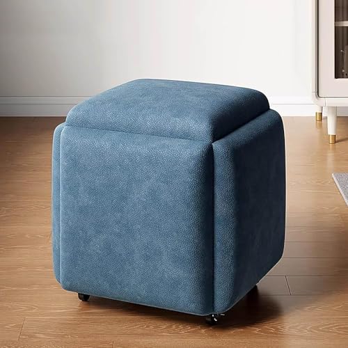 GJVBGA 5-in-1-Sitzwürfel, mit drehbaren Rollen, stapelbar, für Sofa, Stuhl, Hocker, Hocker, beweglicher Fußhocker, Ankleidestuhl für Wohnzimmer, Schlafzimmer (Größe: 45 x 45 cm, Farbe: Marineblau) von GJVBGA