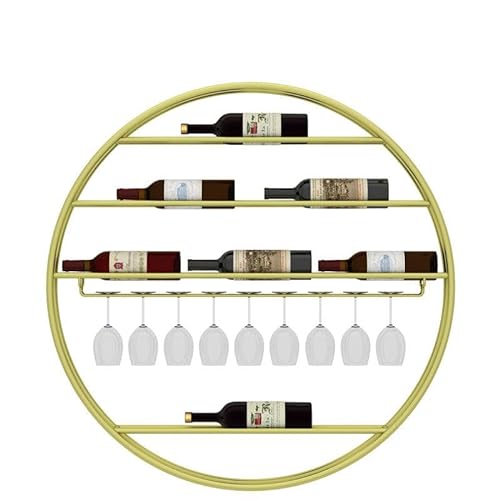Regał na wino do montażu na ścianie, okrągły regał ścienny z uchwytem na szkło, wiszący uchwyt na kieliszki do wina, regał na butelki wina, wiszące metalowe regały, dekoracja(Size:85cm,Color:Glod) von GJVBGA