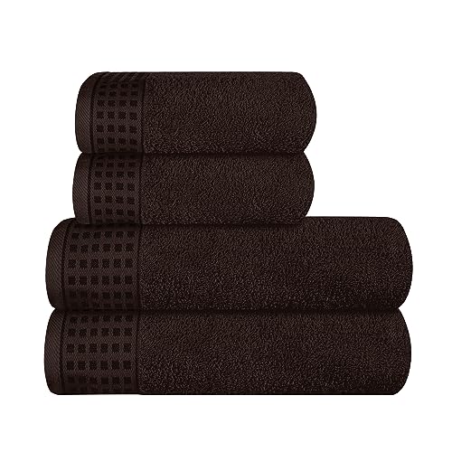 GLAMBURG Ultra Soft 4er-Pack Handtuch-Set, Baumwolle, enthält 2 übergroße Badetücher 70 x 140 cm, 2 Handtücher 50 x 90 cm, für den täglichen Gebrauch, kompakt und leicht — Braun von GLAMBURG