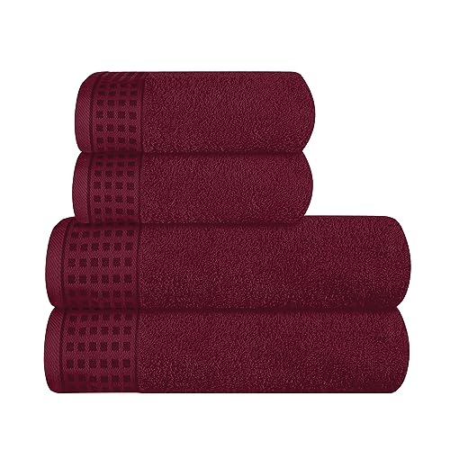 GLAMBURG Ultra Soft 4er-Pack Handtuch-Set, Baumwolle, enthält 2 übergroße Badetücher 70 x 140 cm, 2 Handtücher 50 x 90 cm, für den täglichen Gebrauch, kompakt und leicht — Burgunderrot von GLAMBURG