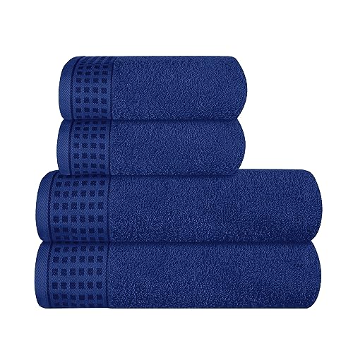 GLAMBURG Ultra Soft 4er-Pack Handtuch-Set, Baumwolle, enthält 2 übergroße Badetücher 70 x 140 cm, 2 Handtücher 50 x 90 cm, für den täglichen Gebrauch, kompakt und leicht — Marineblau von GLAMBURG