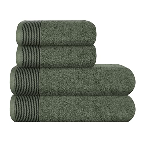 GLAMBURG Ultra Soft 4er-Pack Handtuch-Set, Baumwolle, enthält 2 übergroße Badetücher 70 x 140 cm, 2 Handtücher 50 x 90 cm, für den täglichen Gebrauch, kompakt und leicht — Olivgrün von GLAMBURG