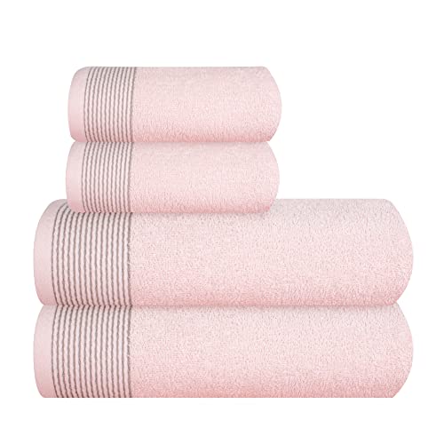 GLAMBURG Ultra Soft 4er-Pack Handtuch-Set, Baumwolle, enthält 2 übergroße Badetücher 70 x 140 cm, 2 Handtücher 50 x 90 cm, für den täglichen Gebrauch, kompakt und leicht — Rosa von GLAMBURG
