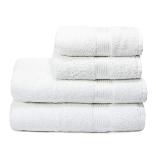 GLAMBURG Ultra Soft 4er-Pack Handtuch-Set, Baumwolle, enthält 2 übergroße Badetücher 70 x 140 cm, 2 Handtücher 50 x 90 cm, für den täglichen Gebrauch, kompakt und leicht — weiß von GLAMBURG
