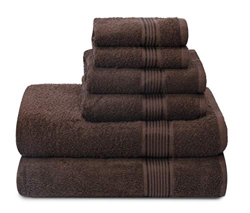 GLAMBURG Ultra Soft 6er-Pack Baumwoll-Handtuch-Set, enthält 2 übergroße Badetücher 70 x 140 cm, 2 Handtücher 40 x 60 cm und 2 Waschbetten 30 x 30 cm, Braun von GLAMBURG
